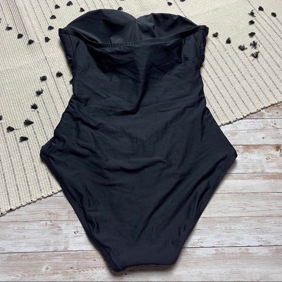 J Crew Ruched Bandeau On Piece Swimsuit Black 4 - Picture 2 of 3